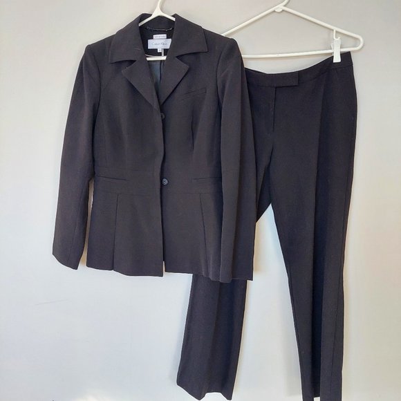 CK Calvin Klein Black Stretchy Business Pants Blazer Suit Set, Size 4 - Picture 1 of 14